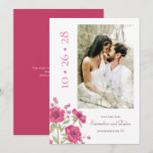 Bright Pink Rose Wedding Save the Date Kaart (Voorkant / Achterkant)