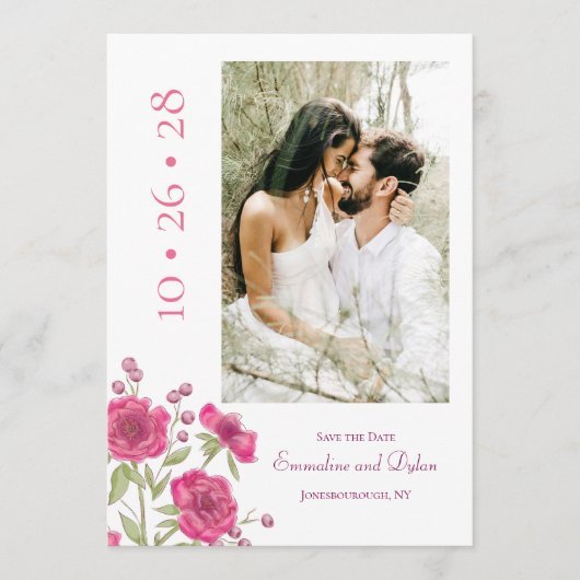 Bright Pink Rose Wedding Save the Date Kaart (Voorkant)