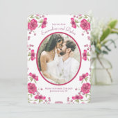 Bright Pink Rose Wedding Save the Date Kaart (Staand voorkant)