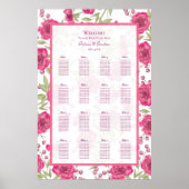 Bright Pink Rose Wedding Seating Chart Poster (Voorkant)