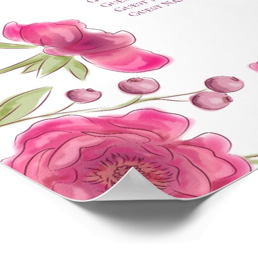 Bright Pink Rose Wedding Seating Chart Poster (Hoek)