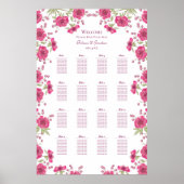Bright Pink Rose Wedding Seating Chart Poster (Voorkant)
