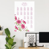 Bright Pink Rose Wedding Seating Chart Poster (Thuiskantoor)