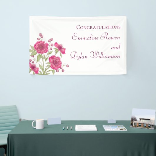 Bright Pink Rose Wedding Spandoek (Beurs)