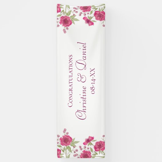 Bright Pink Rose Wedding Spandoek (Verticaal)
