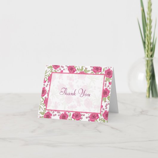 Bright Pink Rose Wedding Thank You Cards (Voorkant)