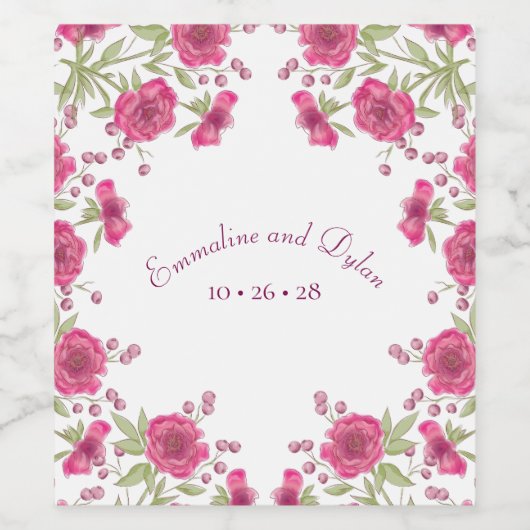 Bright Pink Rose Wedding Wijn Etiket (Enkel label)