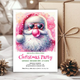 Bright pink santa chewing gum watercolor invite  kaart