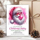 Bright pink santa chewing gum watercolor invite  kaart