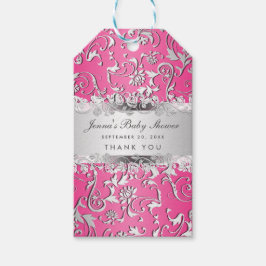Bright Pink Silver Flourish Floral Baby shower Cadeaulabel