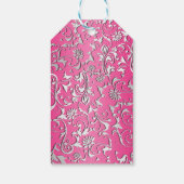 Bright Pink Silver Flourish Floral Baby shower Cadeaulabel (Achterkant)