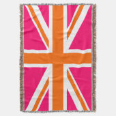 Bright Pink Sinaasappel en White Union Jack Deken (Voorkant Verticaal)
