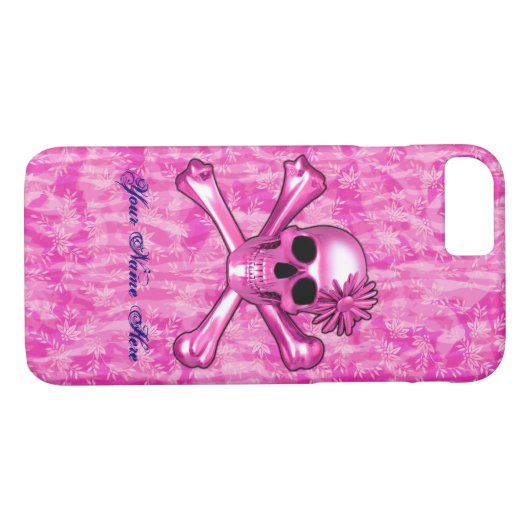 Bright Pink Skull iPhone 7 Hoesje (Achterkant (Horizontaal))