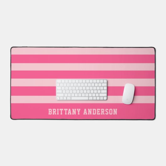 Bright Pink & Soft Blush Pink Stripes Patroonnaam Bureaumat (Keyboard & Muis)