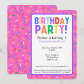 Bright Pink Sprinkles Verjaardagsfeestuitnodiging Kaart (Voorkant / Achterkant)
