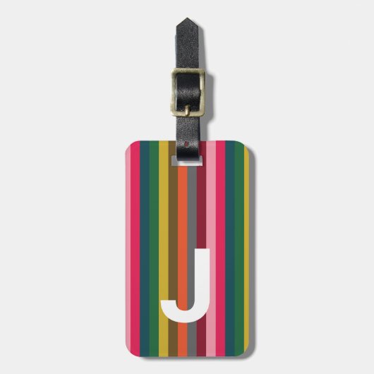 Bright Pink Stripe-Initiaal Bagagelabel (Voorkant verticaal)