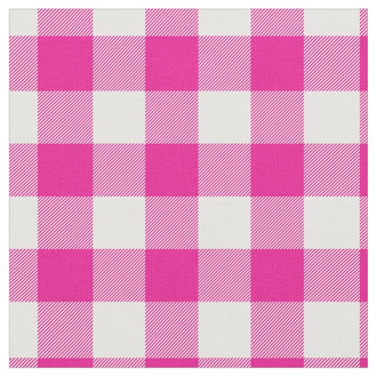 Bright Pink & White Gingham Plaid Stof (Close Up)