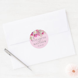 Bright Pink Wildflower Bloemen Bloemen Bruiloft Na Ronde Sticker