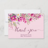 Bright Pink Wildflower Boho Floral Dank u Kaart (Voorkant)