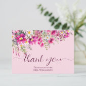 Bright Pink Wildflower Boho Floral Dank u Kaart (Staand voorkant)