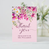 Bright Pink Wildflower Boho Floral Dank u Kaart (Staand voorkant)