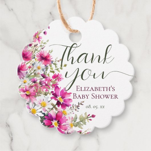 Bright Pink Wildflower Floral Boho Baby shower Bedankjes Labels (Voorkant)
