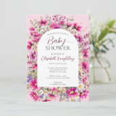 Bright Pink Wildflower Floral Boho Baby shower Kaart (Staand voorkant)