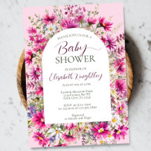Bright Pink Wildflower Floral Boho Baby shower