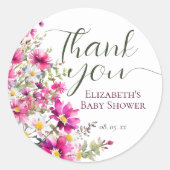 Bright Pink Wildflower Floral Boho Baby shower Ronde Sticker (Voorkant)