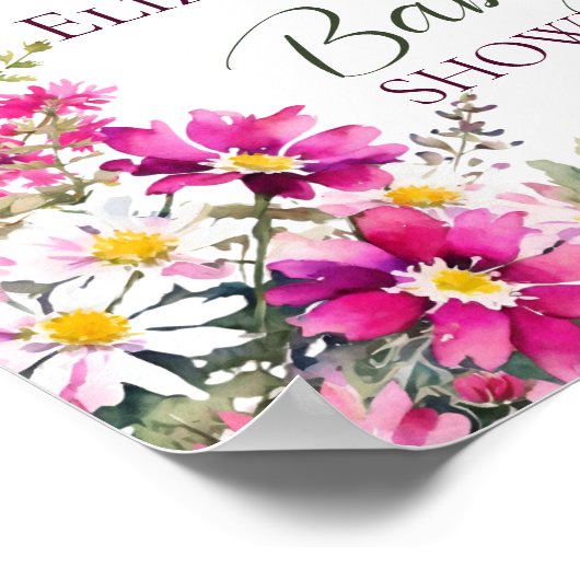 Bright Pink Wildflower Floral Boho Script Welkom Poster (Hoek)