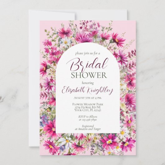 Bright Pink Wildflower Floral Boho Vrijgezellenfee Kaart (Voorkant)