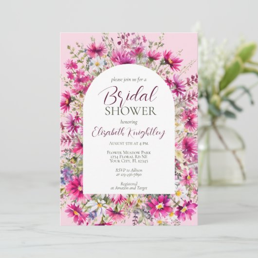Bright Pink Wildflower Floral Boho Vrijgezellenfee Kaart (Staand voorkant)