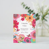 Bright Pink Wildflower Vrijgezellenfeest Bedankkaart (Staand voorkant)