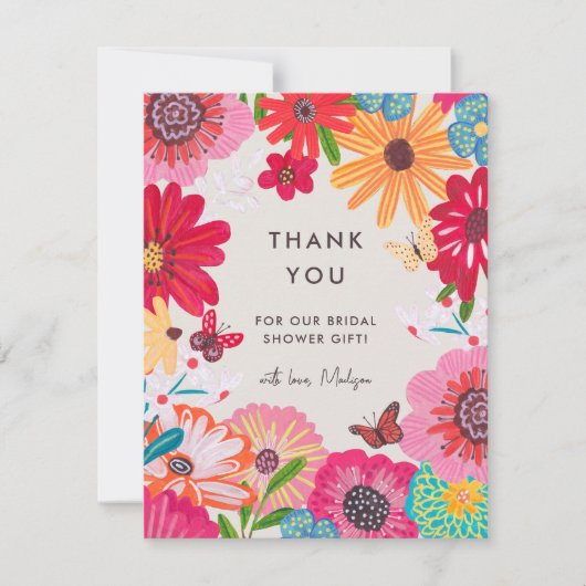 Bright Pink Wildflower Vrijgezellenfeest Bedankkaart (Voorkant)