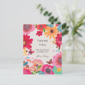 Bright Pink Wildflower Vrijgezellenfeest Bedankkaart (Staand voorkant)