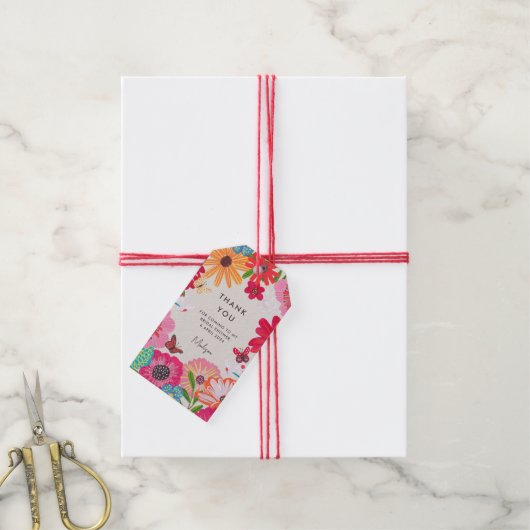 Bright Pink Wildflower Vrijgezellenfeest dank u Cadeaulabel (Met Touw)