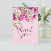 Bright Pink Wildflowers Boho Floral Elegant Script Kaart (Staand voorkant)