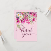 Bright Pink Wildflowers Boho Floral Elegant Script Kaart (Voorkant / Achterkant in situ)