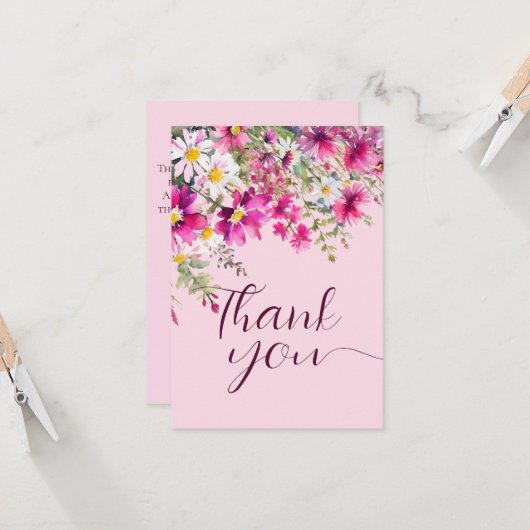 Bright Pink Wildflowers Boho Floral Elegant Script Kaart (Voorkant / Achterkant in situ)