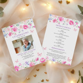 Bright Pink Wildflowers Funeral Order of Service Programmakaart