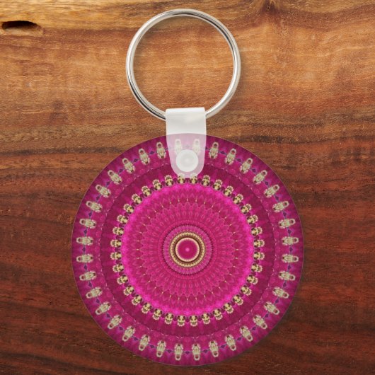 Bright Pink with Yellow Mandala Design Sleutelhanger (Achterkant)