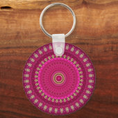 Bright Pink with Yellow Mandala Design Sleutelhanger (Voorkant)