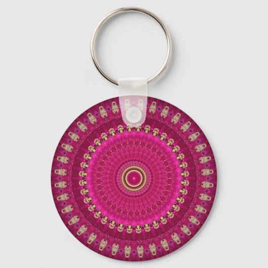 Bright Pink with Yellow Mandala Design Sleutelhanger (Achterkant)