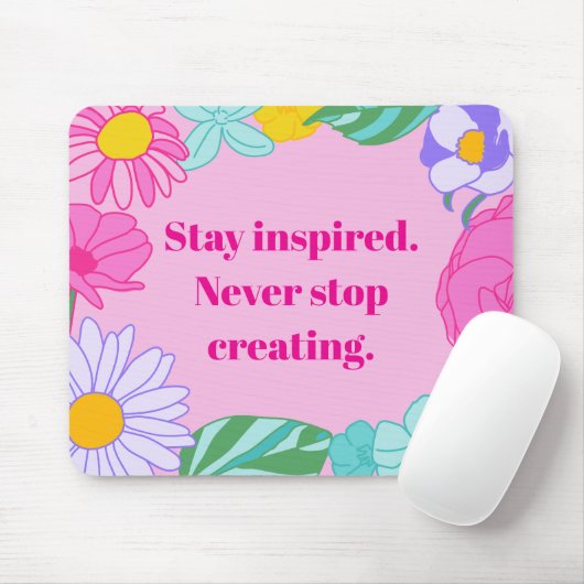 Bright Pink Yellow Floral Motivational Quote Mouse Muismat (Met muis)