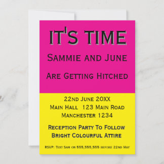 Bright Pink & Yellow Wedding Invitation | Fun Kaart
