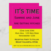 Bright Pink & Yellow Wedding Invitation | Fun Kaart (Voorkant / Achterkant)