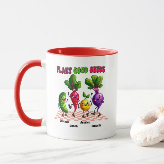 Bright PLANT GOOD SEEDS Custom 4 Kinder Naam Mum's Mok (Met donut)