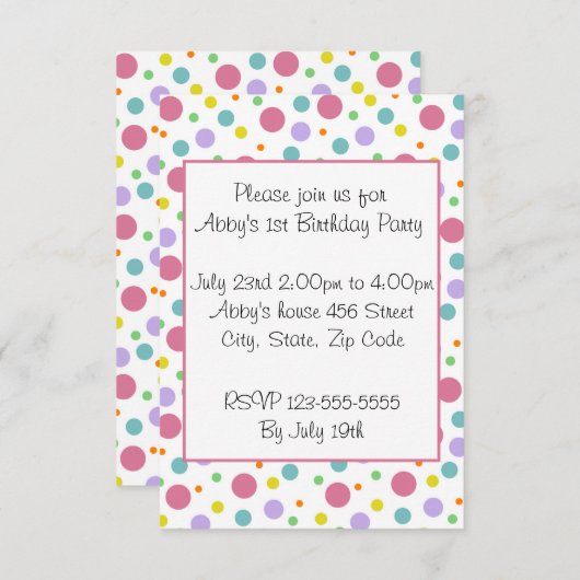 Bright Polka Dot Invitation Kaart (Voorkant / Achterkant)