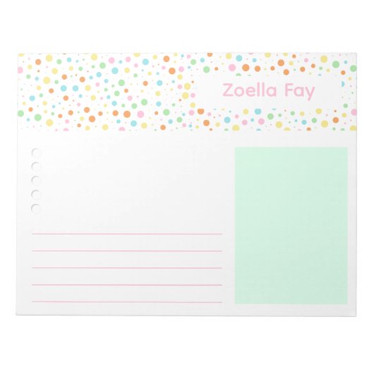 Bright Polka Dot Student Aangepaste naam Notitieblok (Voorkant)