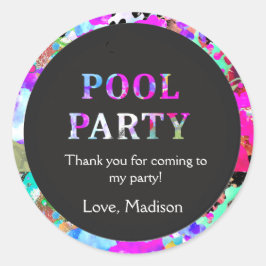 Bright Pool Party verjaardag, elke leeftijd, dank  Ronde Sticker